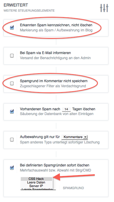 AntispamBee-Konfiguration