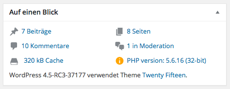 PHP-Version im "Auf einem Blick"-Dashboard-Widget